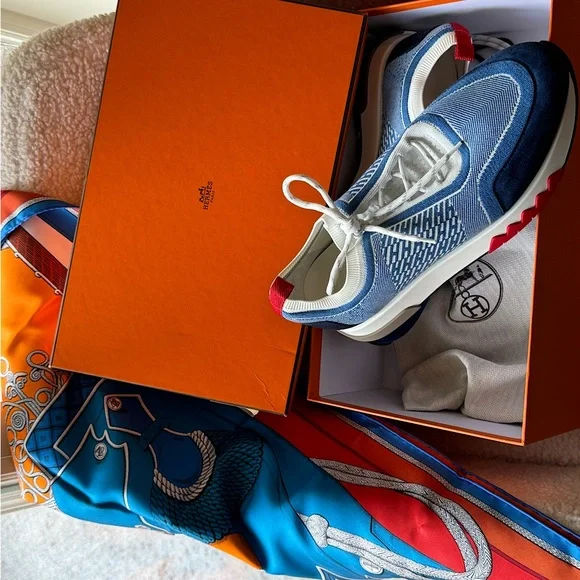 Hermes logo calfskin Men’s logo sneakers - Picture 7 of 13